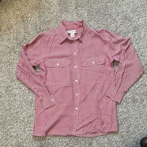 100% Silk Markstone Red & White Striped Button Down Shirt, S